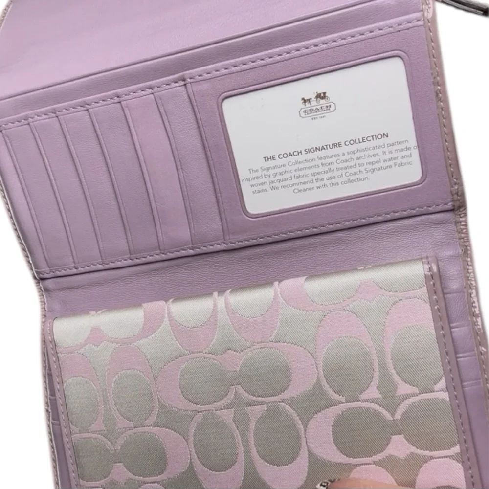 Coach Signature Stripe Patent Trim Wallet Lilac Purple - Picture 5 of 13